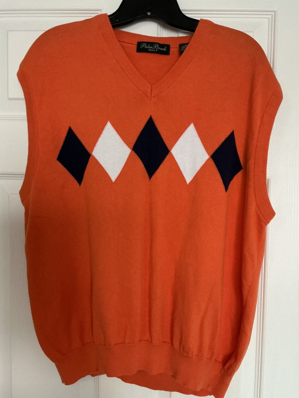 Men’s Palm Beach Golf Orange Argyle Sweater Vest 100%Cotton V-Neck Preppy Size L - Picture 7 of 7